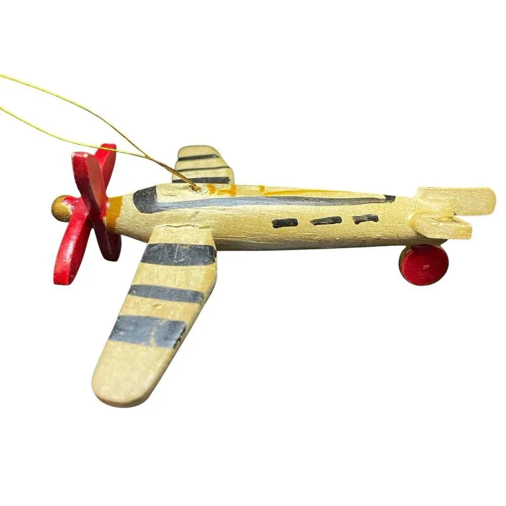Vintage Lot of 6 Wooden Christmas Ornaments Elephant Airplane Bear Clown‎ Sled
